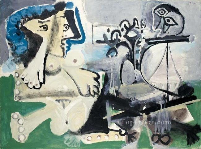 座る裸婦とフルート奏者 1967年 パブロ・ピカソ油絵